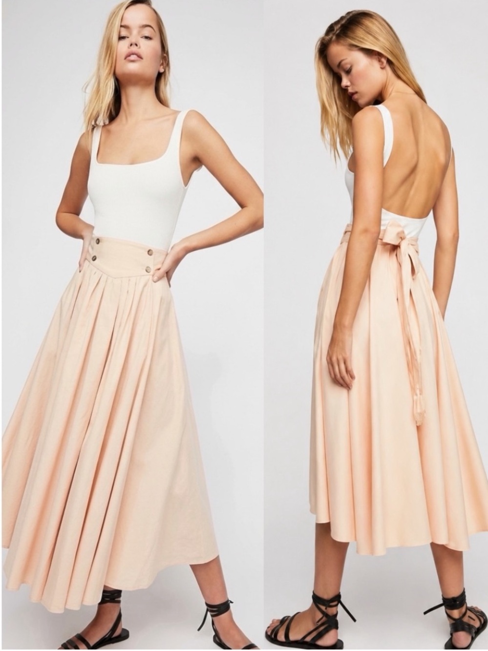 Free People Sunrise Midi Skirt Peach Basque Waist Cotton M Endless Summer - Picture 4 of 10